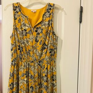 Sleeveless Yellow Floral V-Neck Dress